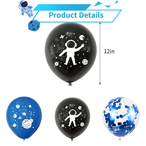 Globos de fiesta espacial, juego de globos temáticos de espacio exterior de 12 pulgadas, confeti azul y negro, globos de látex de helio, globos de planeta de astronauta para niños, cumpleaños, baby