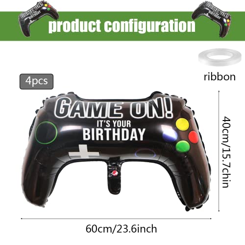 Globos de Videojuegos, 4 Piezas Grande Globos de Aluminio Gamepad, Decoración Cumpleaños Videojuegos, Globos Gamer, Suministros de Fiesta de Cumpleaños Temática Juego