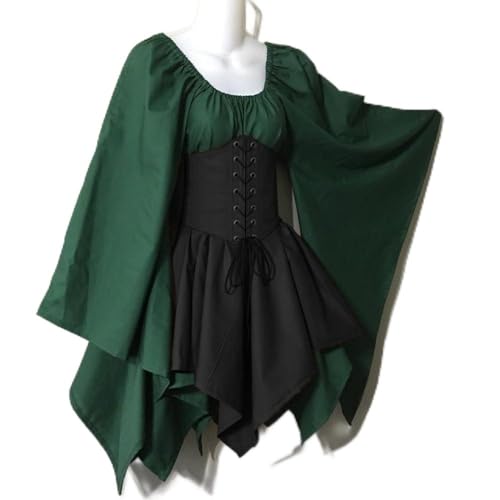 Gohytal Vestido medieval para mujer, disfraz de elfo, vestido tradicional irlandés, disfraz para mujer, vestido gótico, disfraz renacentista con orejas de elfo, accesorio para el pelo, calcetines por