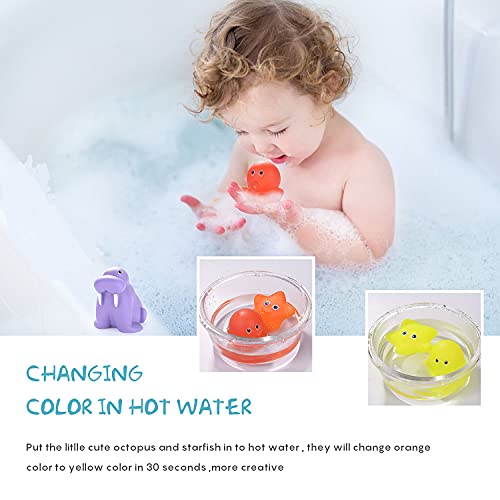 Goomp Juguetes Baño,7 Piezas Juguetes de Baño Juguetes Bañera para Bebe Niños Jueguetes para Niños Pesca Animales Flotantes Juego con Red de Pesca en la Bañera