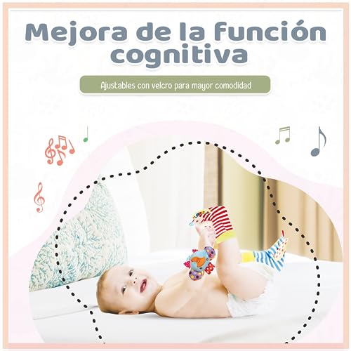 GreatDreams® Juguetes Bebes 0-3 Meses con Sonajeros para Pies y Muñecas (4 pcs), Libro Sensorial Blando y Libro Blando con Formas, Juguetes Bebes, Regalos Bebes Recien Nacidos