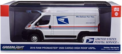 Greenlight 53010-F Route Runners Series 1-2019 Ram ProMaster 2500 Cargo Servicio postal de techo alto escala 1/64