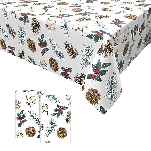 GRESATEK 2 manteles de fiesta de piña, fundas de mesa de cumpleaños desechables de plástico, mantel de Navidad, decoración de fiesta, 137 x 274 cm