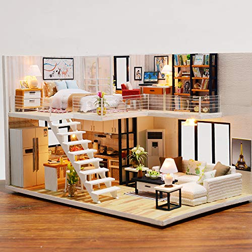 GuDoQi Casa en Miniatura con Música para Construir, Casa de Muñecas en Miniatura, Kit de Manualidades DIY, Regalos Hechos a Mano para Cumpleaños y Navidad, Vida Elegante