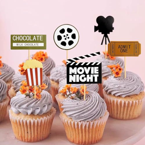 Guoguonb 3 juegos de decoración para tartas de teatro de película, decoración de tartas, palomitas de maíz, decoración para tartas, decoración de Hollywood temática para fiestas de cumpleaños