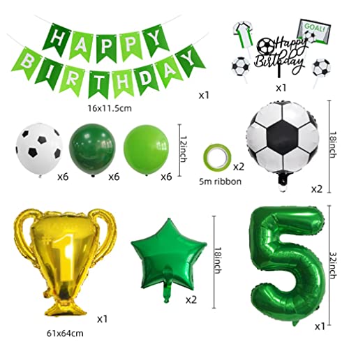 Guoguonb Juego de decoración de 5 años de fútbol con número 5 globos de campeones de fútbol para niños, fiesta temática, fiesta temática, fiesta de cumpleaños infantil