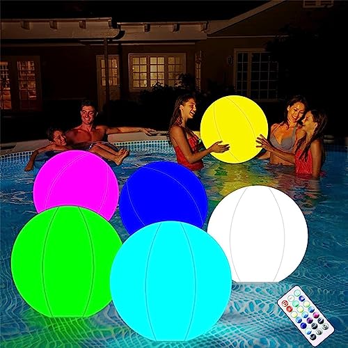 Gusengo Piscina - Pelota Playa Inflable Impermeable con Luz Led | Led Pelota Hinchable Playa 40cm | Pelotas Saltarinas Inflable Luminosa para Adultos Niños con 16 Colores