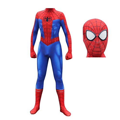 GYMAN - Disfraz SpiderVerse para adultos, adultos, adultos, niños, lentes 3D, color azul y rojo Spider Miles Morales, disfraz de Halloween o carnaval, disfraz de disfraces