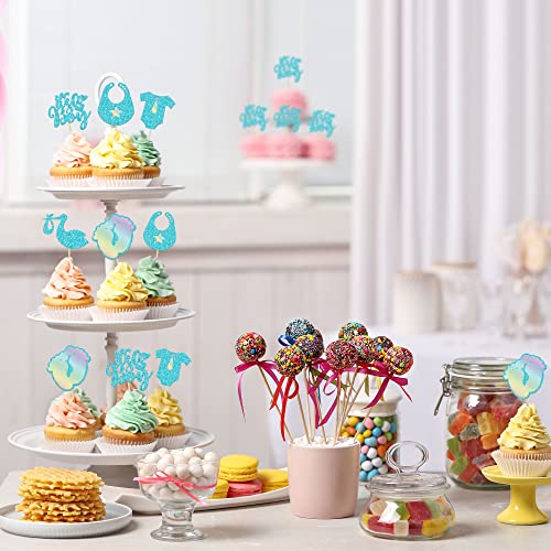 Gyufise 30 piezas de decoración para cupcakes con purpurina azul para bebé y niño, diseño de cisne, decoración de pastel para baby shower, niños, suministros de fiesta temática de cumpleaños