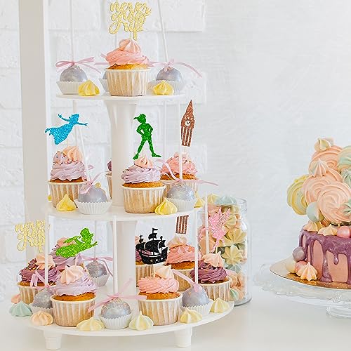 Gyufise Paquete de 24 adornos para cupcakes Never Grow Up con purpurina, diseño de nave de Neverland Elf Girl Cupcake Picks Night Fairy Tales P Pan Cupcake Decoraciones para baby shower, fiesta de