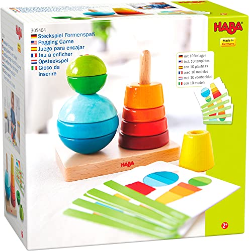 HABA 305404 Wooden Pegging Game Fun with Shapes, Fosters Fine Motor Skills, Shape and Colour Recognition, for Ages 2 Years and Up (Made in Germany)