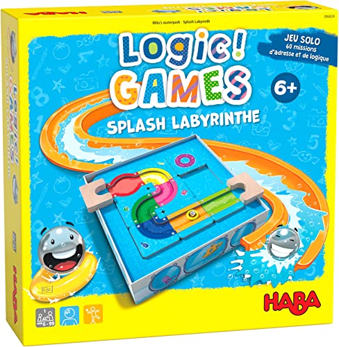 HABA - Lógica! Games 306824 Splash Laberinto - Juegos de Mesa - 60 Rompecabezas - 6 años y más