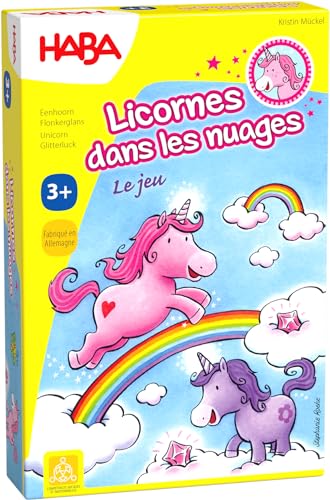 HABA Nubes, Encantador Juego de Dados con 60 Cristales Brillantes para 2-4 Jugadores de 3 años o más, Bonito Regalo de cumpleaños para Todos los pequeños Fans del Unicornio, 300195