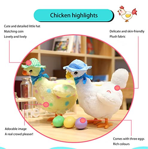 HADAVAKA Easter Plush Toys Lay Eggs Musical Chicken, 2023 New Easter Plush Toys Lay Eggs Musical Chicken, Plush Electric Stuffed Laying Egg Chicken Toys Doll with Sound Music Dancing (Yellow)