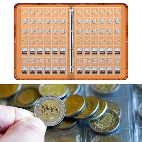 HAEPXYBY 6 Hoja Páginas de Carpeta Bolsillo de Monedas de Colección, Porta Colección de Monedas Estándar de 9 Hoyos, Album Fundas Protectoras de Moneda 42 Compartimentos para Monedas Euro