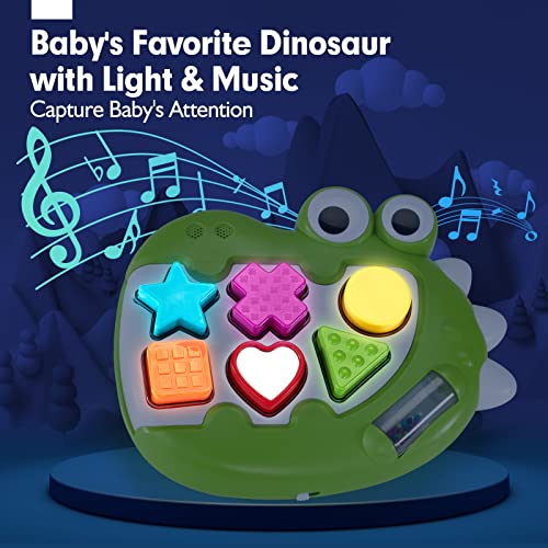 hahaland Juguetes Niños 1 Año, Dinosaurio Musical Clasificador de Formas con Luces y Sonidos, Educativo Juguetes Montessori para Niños 1 2 3 Años Regalos Originales