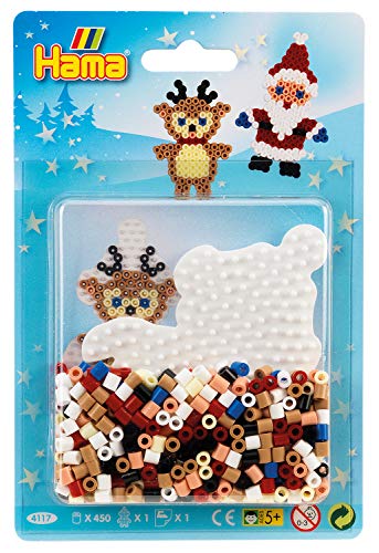 Hama Perlen 4117 Juego de Navidad pequeño con aprox. 450 cuentas de planchado Midi de colores con diámetro de 5 mm, 2 placas para bolígrafos, incluye papel de planchado, diversión creativa para