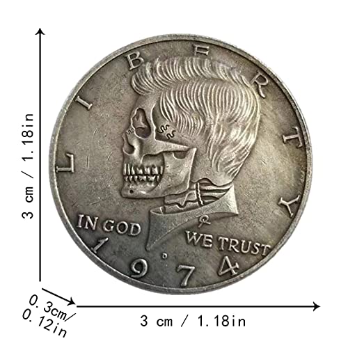 HAMAGI Medio dólar | Monedas Antiguas sin Circular coleccionables chapadas en Plata - Monedas Redondas Medio dólar con Calavera para Recuerdo, Monedas latón conmemorativas para Amantes