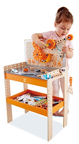 Hape Deluxe Scientific Workbench , Wooden Inventor’s Experiment Building Set, 79-Piece Workshop for Kids,49 x 30 x 77,5 cm