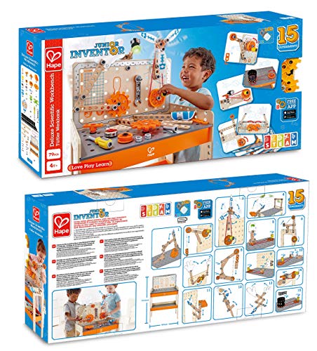 Hape Deluxe Scientific Workbench , Wooden Inventor’s Experiment Building Set, 79-Piece Workshop for Kids,49 x 30 x 77,5 cm