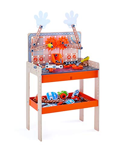 Hape Deluxe Scientific Workbench , Wooden Inventor’s Experiment Building Set, 79-Piece Workshop for Kids,49 x 30 x 77,5 cm