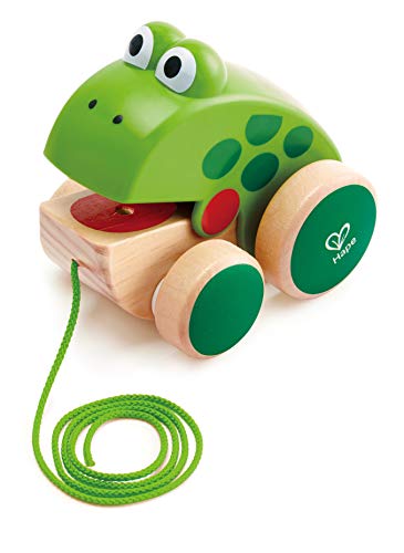 Hape Frog Pull Along , Wooden Frog Fly-Eating Pull Toddler Toy, Bright Colours