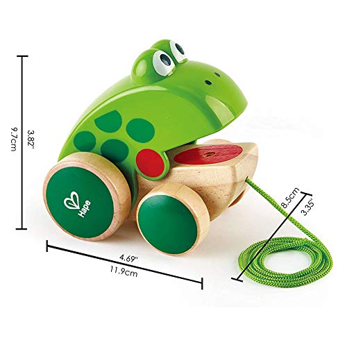 Hape Frog Pull Along , Wooden Frog Fly-Eating Pull Toddler Toy, Bright Colours