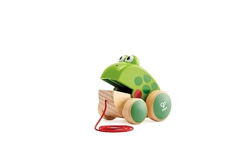 Hape Frog Pull Along , Wooden Frog Fly-Eating Pull Toddler Toy, Bright Colours