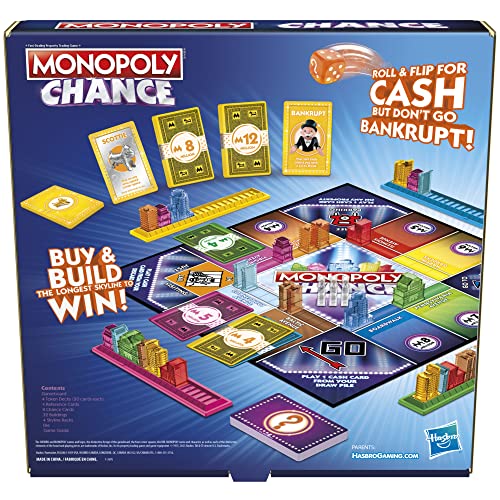 Hasbro Gaming Monopoly Chance - Juego de mesa para adultos y niños | Juego de fiesta familiar de ritmo rápido | A partir de 8 años | 2-4 jugadores | 20 minutos promedio