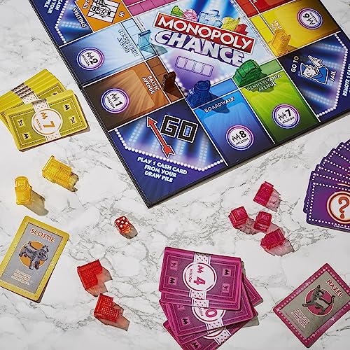 Hasbro Gaming Monopoly Chance - Juego de mesa para adultos y niños | Juego de fiesta familiar de ritmo rápido | A partir de 8 años | 2-4 jugadores | 20 minutos promedio