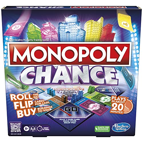 Hasbro Gaming Monopoly Chance - Juego de mesa para adultos y niños | Juego de fiesta familiar de ritmo rápido | A partir de 8 años | 2-4 jugadores | 20 minutos promedio