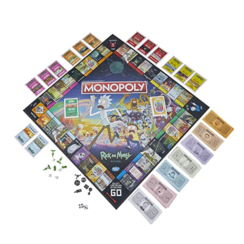 Hasbro Gaming Monopoly: Rick and Morty Edition - Juego de mesa de dibujos animados para familias y adolescentes mayores de 17 años, incluye fichas de monopolio coleccionables (exclusivo de Amazon)