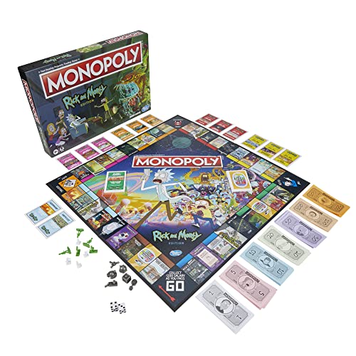 Hasbro Gaming Monopoly: Rick and Morty Edition - Juego de mesa de dibujos animados para familias y adolescentes mayores de 17 años, incluye fichas de monopolio coleccionables (exclusivo de Amazon)