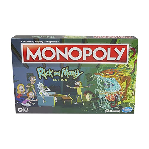 Hasbro Gaming Monopoly: Rick and Morty Edition - Juego de mesa de dibujos animados para familias y adolescentes mayores de 17 años, incluye fichas de monopolio coleccionables (exclusivo de Amazon)