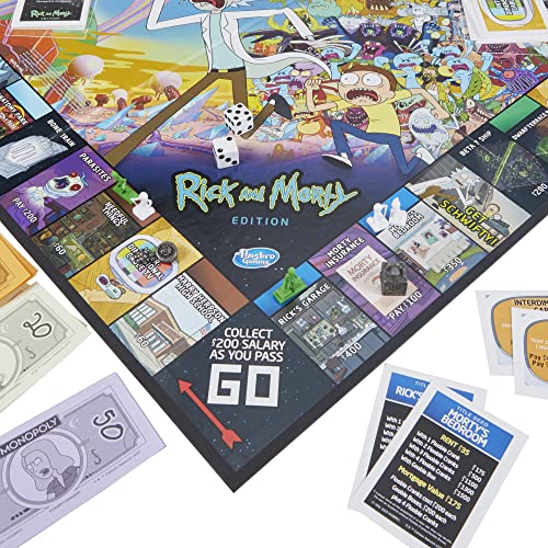 Hasbro Gaming Monopoly: Rick and Morty Edition - Juego de mesa de dibujos animados para familias y adolescentes mayores de 17 años, incluye fichas de monopolio coleccionables (exclusivo de Amazon)