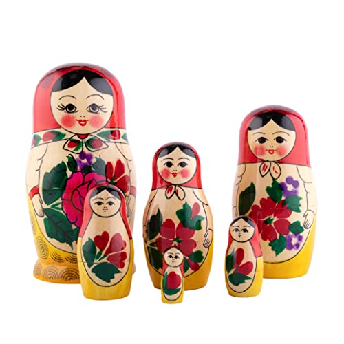 Heka Naturals Semyonov Muñecas de Anidación | Set de 6 (13 cm) Muñecas de Madera Matrioska - Tradicional Babushka Decoración Hogar, Juguetes de Madera, Hechos a Mano