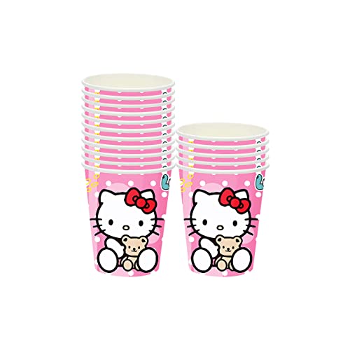 Hello Kitty Stoviglie per Feste Hello Kitty Forniture per Feste Bambini Compleanni Decorazione per Feste Stoviglie di Compleanno Set Piatto Tovagliolo Tazza Tovaglia per 10 Ospiti