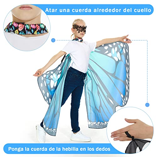 Herenear Mariposa Capa Niña, Disfraz de Alas de Mariposa, Chal de Alas de Mariposa, Traje de Alas Mariposa Disfraz de Duendecillo para Niñas para Carnaval Fiesta de Cosplay (Capas B)