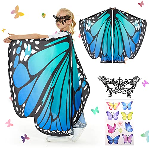 Herenear Mariposa Capa Niña, Disfraz de Alas de Mariposa, Chal de Alas de Mariposa, Traje de Alas Mariposa Disfraz de Duendecillo para Niñas para Carnaval Fiesta de Cosplay (Capas B)