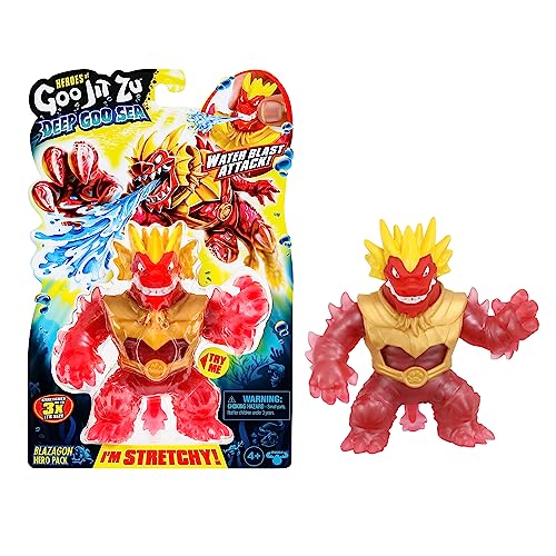 Heroes of Goo Jit Zu Deep GOO Sea Heroes Pack Blazagon Super Stretch y Elástico Figura de Acción con Relleno Mucoso Especial y Característica de Salpicadura de Agua