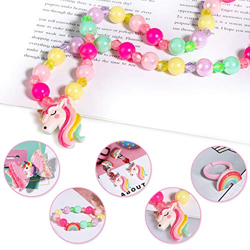 Hifot Unicornio Cuero Bolsos Bandolera Monedero para niñas, Gioielli Brillante Anillos Collares Pulseras Pelo Clip Pendientes Conjunto,Juegos de rol Fiesta Accesorios Vestido Dress up Caja de Regalo