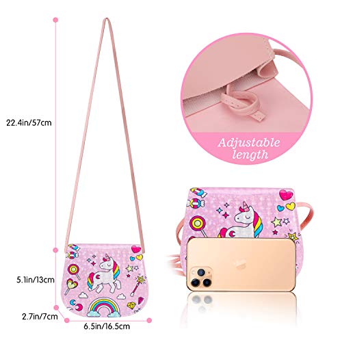 Hifot Unicornio Cuero Bolsos Bandolera Monedero para niñas, Gioielli Brillante Anillos Collares Pulseras Pelo Clip Pendientes Conjunto,Juegos de rol Fiesta Accesorios Vestido Dress up Caja de Regalo