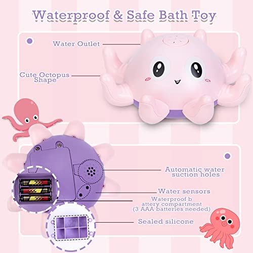 Highttoy Juguetes de Baño Bebes, Juguete de Baño Pulpo Pulverizador de Agua Luminosos para Niñas Juguetes de Baño Aspersor Inducción Automático Fuente Flotante Juguetes de Baño para Niños Niñas