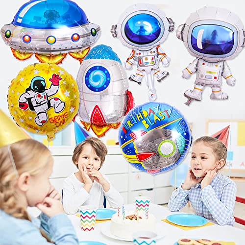 Hilloly Globo Cohete Astronauta,6 Piezas Globo Espacial Astronauta,Juego de Globos Espaciales,Globo de Lámina Espacial Dibujos Animados Globos Decoraciones para Fiestas de Cumpleaños