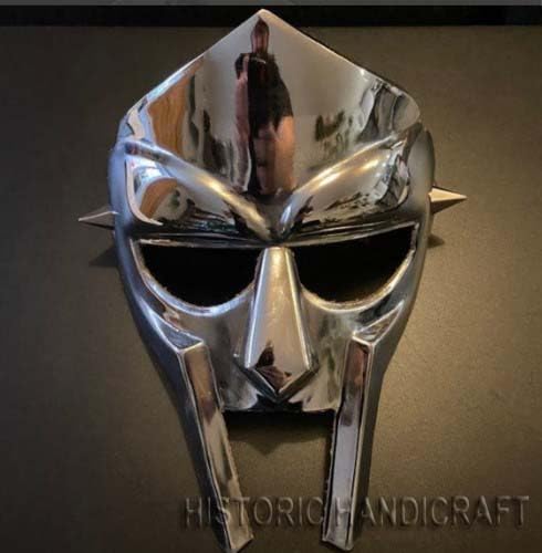 HISTORIC HANDICRAFT Máscara MF Doom, máscara facial de gladiador romano, máscara medieval forjada a mano de loco villano, máscara facial de acero de 18 G para accesorios de fiesta de Halloween