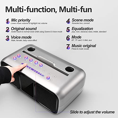 HIUYRFS Máquina de Karaoke, Equipo de Karaoke Portátil con 2 Micrófonos Inalámbricos, Sistema PA y Modo de Canción de Karaoke para Fiestas en Casa, Bodas, Picnic, S