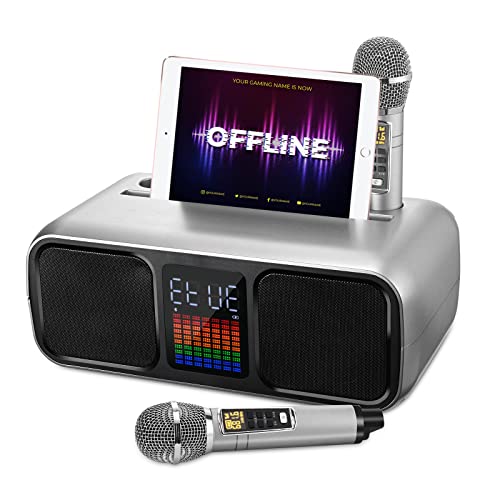 HIUYRFS Máquina de Karaoke, Equipo de Karaoke Portátil con 2 Micrófonos Inalámbricos, Sistema PA y Modo de Canción de Karaoke para Fiestas en Casa, Bodas, Picnic, S