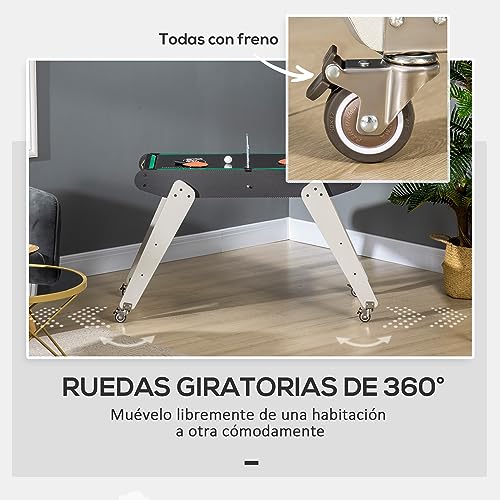 HOMCOM 6 en 1 Mesa Multijuegos con Ruedas Mesa de Billar Ping Pong Futbolín Hockey sobre Hielo Aire Hockey Aro de Lanzamiento para Niños de 7+ Años 120x88x79 cm Negro