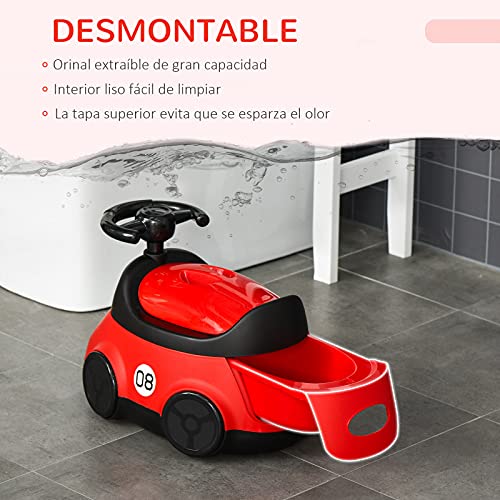 HOMCOM Orinal para Bebé de 6-36 Meses WC Aprendizaje Entrenamiento Portátil en Forma de Automóvil con Tapa y Volante Fácil de Limpiar Carga 50 kg 40x27,5x29,1 cm Rojo