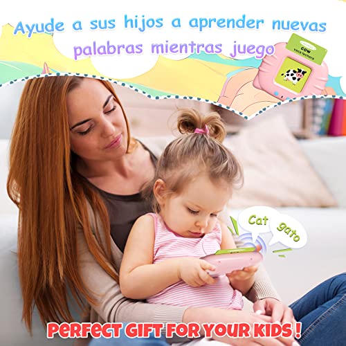 HOMESTEC Juguetes Tarjetas Flash Parlantes, Juego Educativo Montessori Audibles, 112 Hojas 224 Palabras en Español e Ingles, Regalos para Niñas de 1 a 6 Años